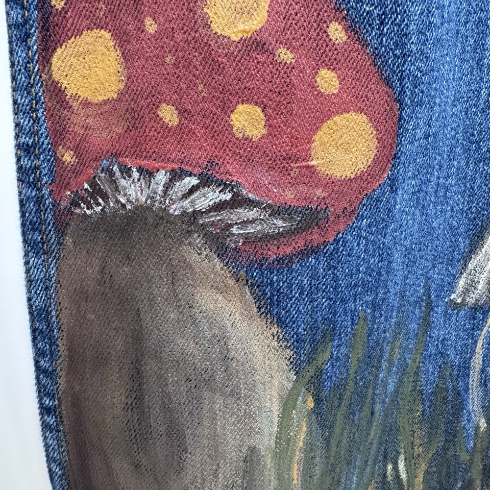 Vintage Delia's Y2K Flare Jeans 7/8 Hand Painted Mushroom Fairycore Cottagecore - Picture 7 of 10